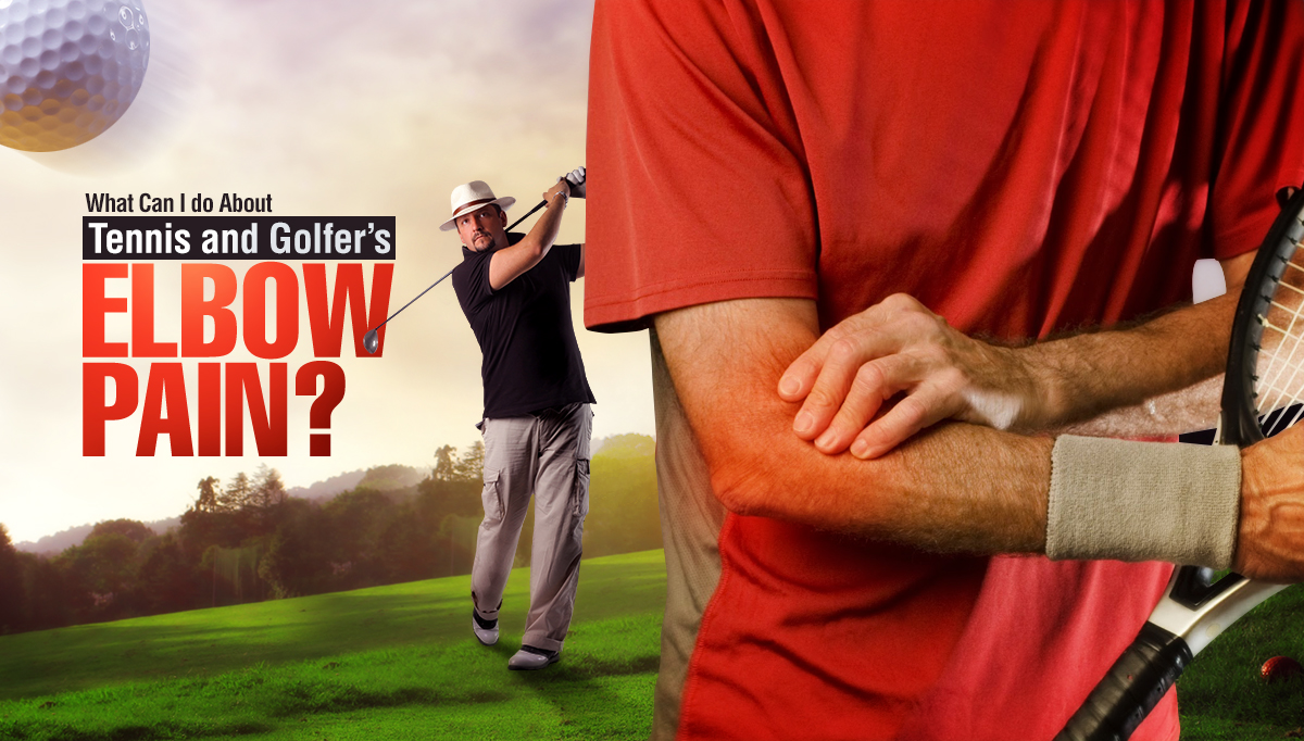 What can I do about tennis and golfer's elbow pain? - Man with Arm pain playing golf