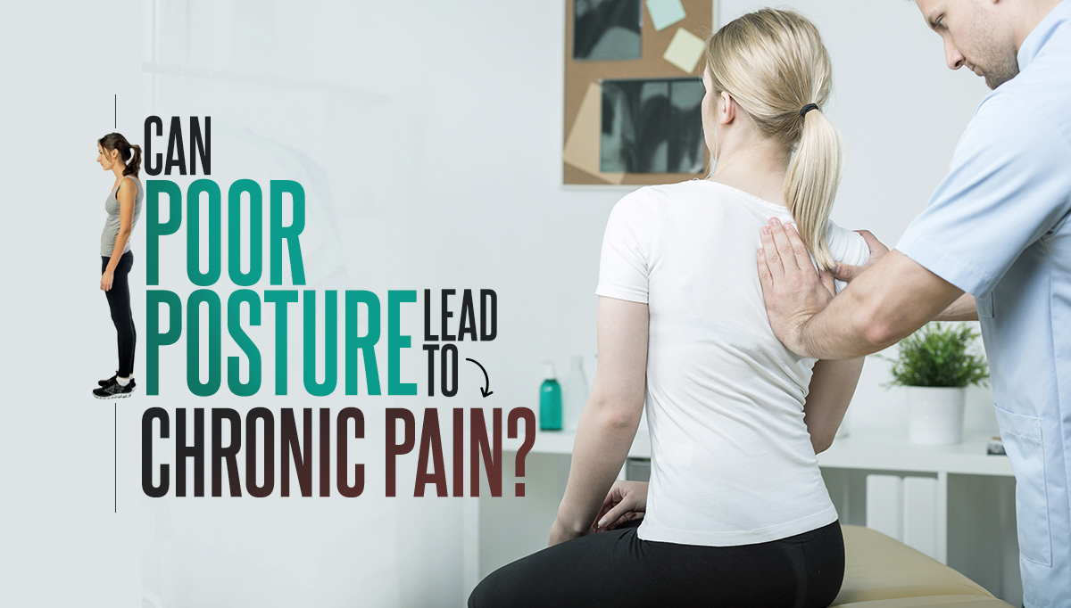 "Can poor posture lead to Chronic Pain?" with Woman getting back adjusted by chiropractor