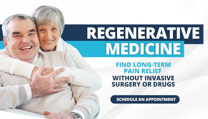 Regenerative Medicine - Find long-term pain relief without invasive surgery or drugs with button to schedule an appointment