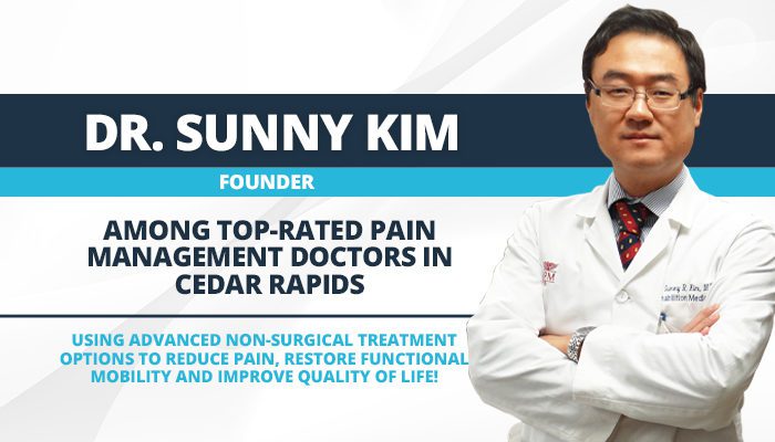 Dr. Sunny Kim, founder of Progressive Rehabilitation Medicine among top-rated pain management doctors in Cedar Rapids - using advanced non-surgical treatment options to reduce pain, restore functional mobility and improve quality of life